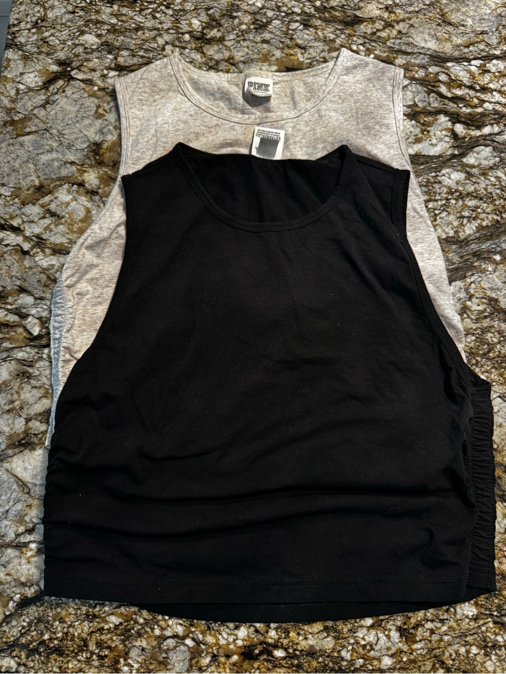 PINK Victoria's Secret Black and Heather Gray Crop Tank Tops Size CL